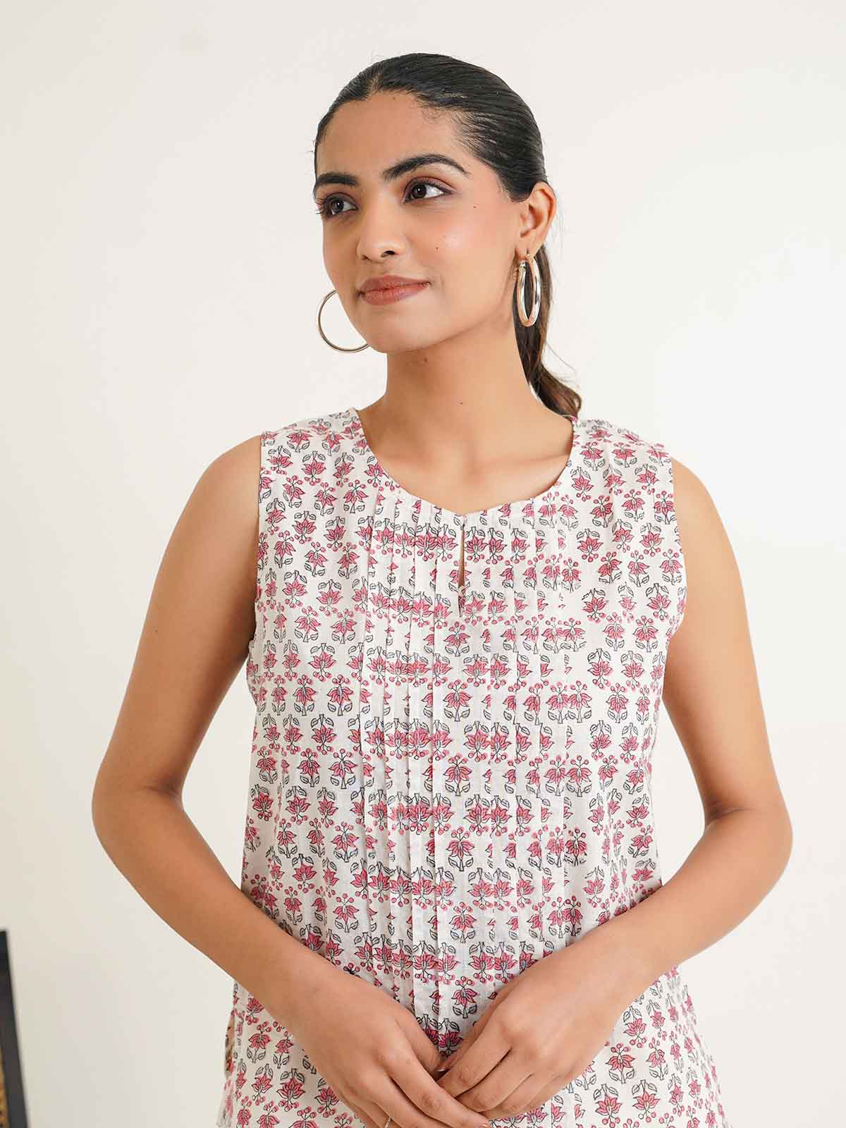 Sleeveless Cotton Pintucks Top White