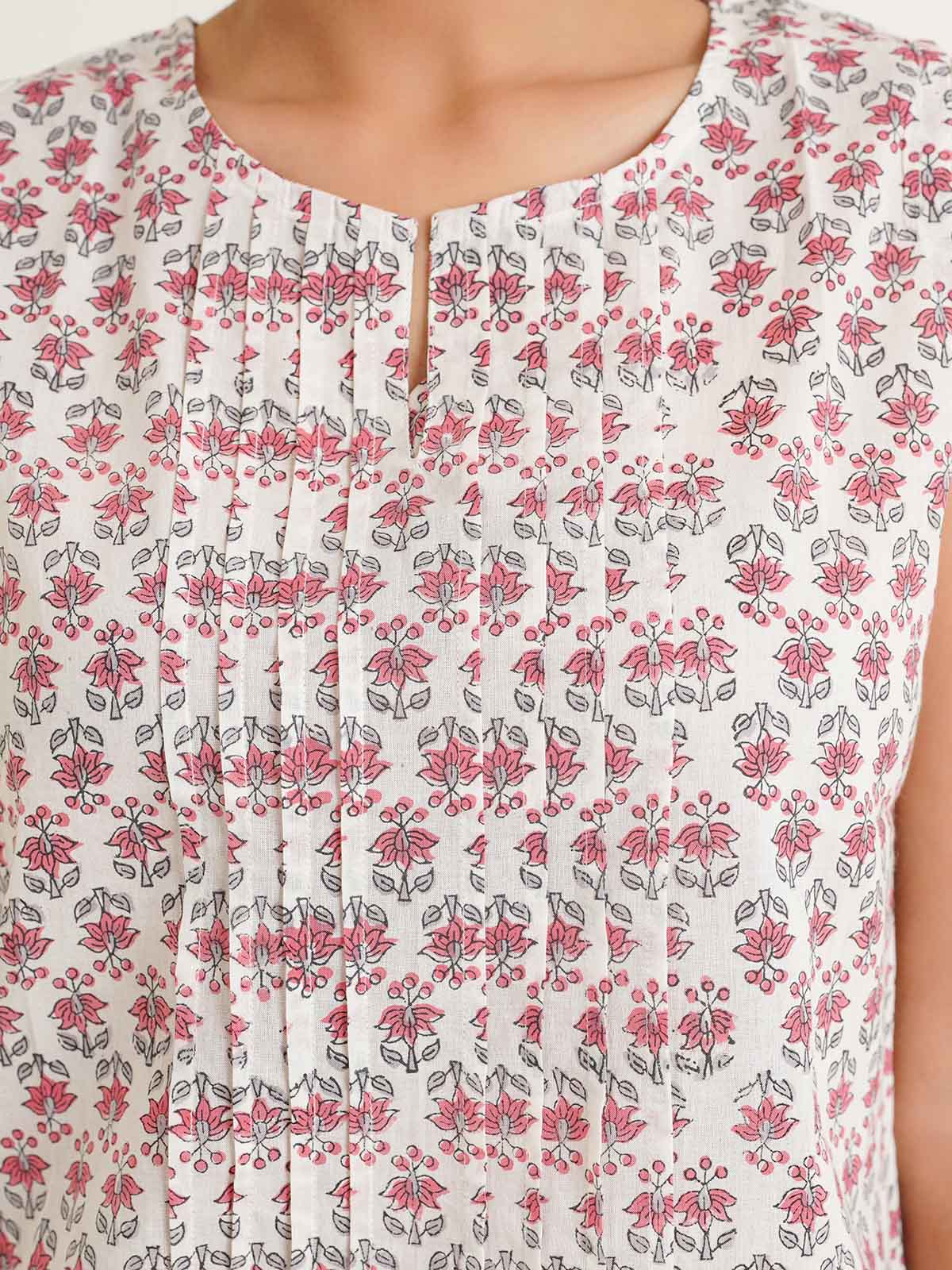 Sleeveless Cotton Pintucks Top White