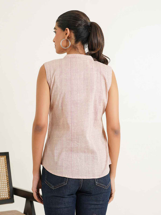 Sleeveless cotton Top With Buttons Peach