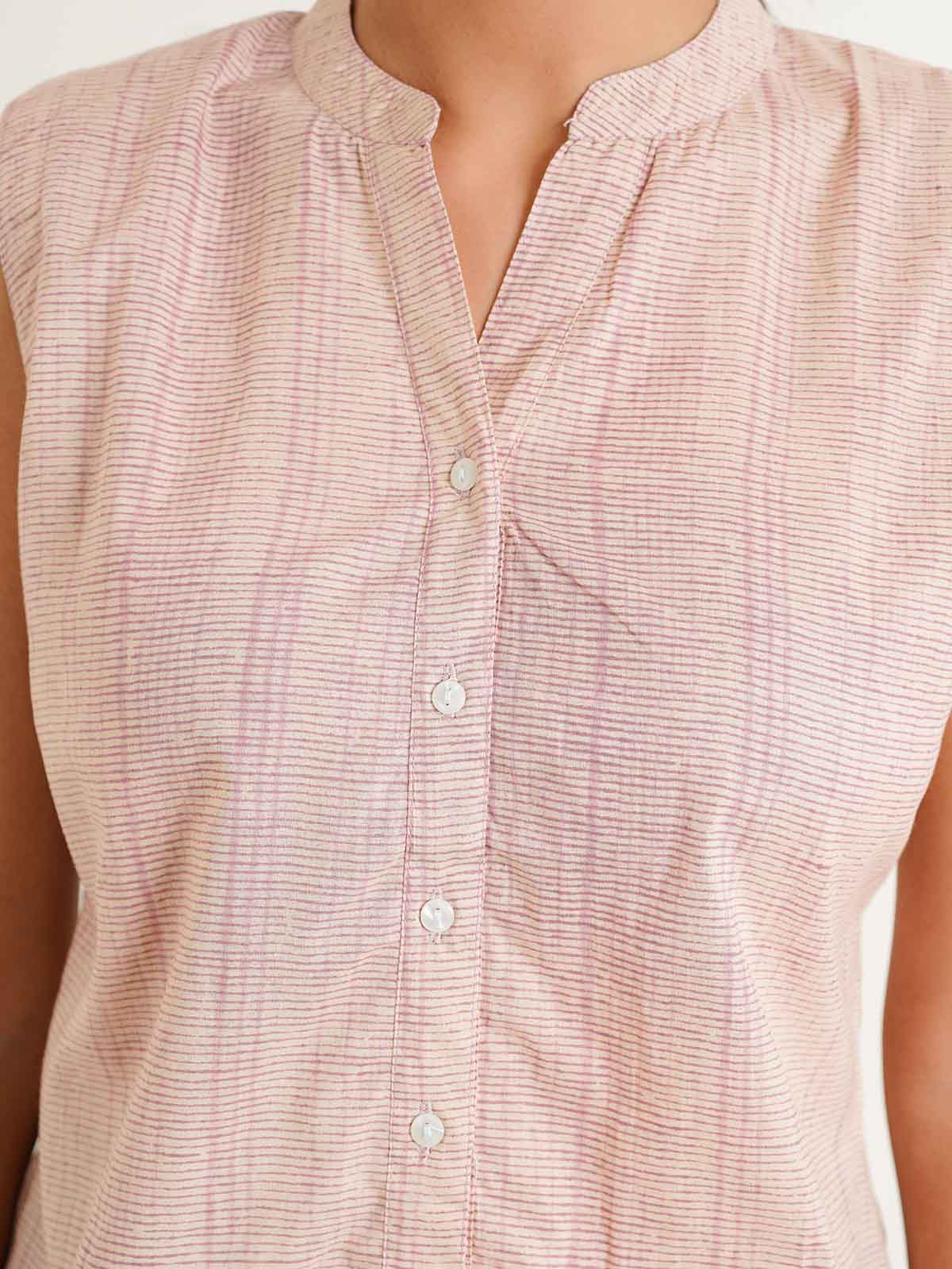 Sleeveless cotton Top With Buttons Peach