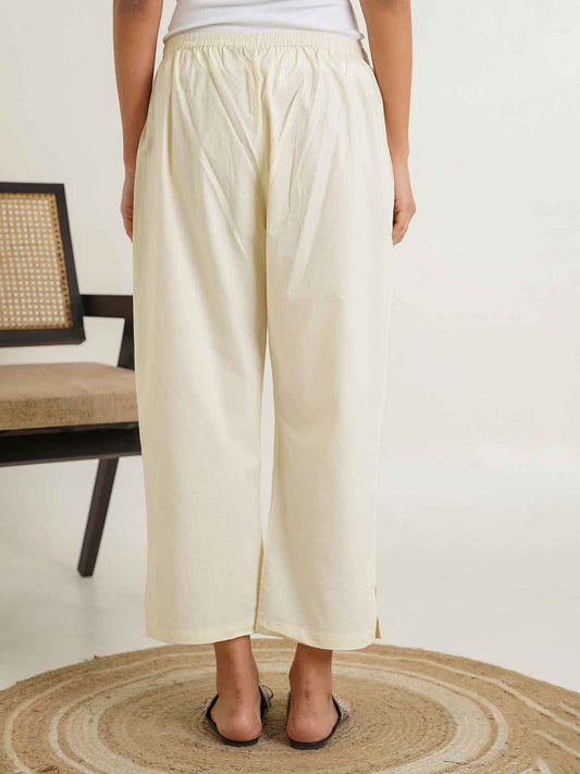 Cotton Solid Ankle Length Pants Off-White