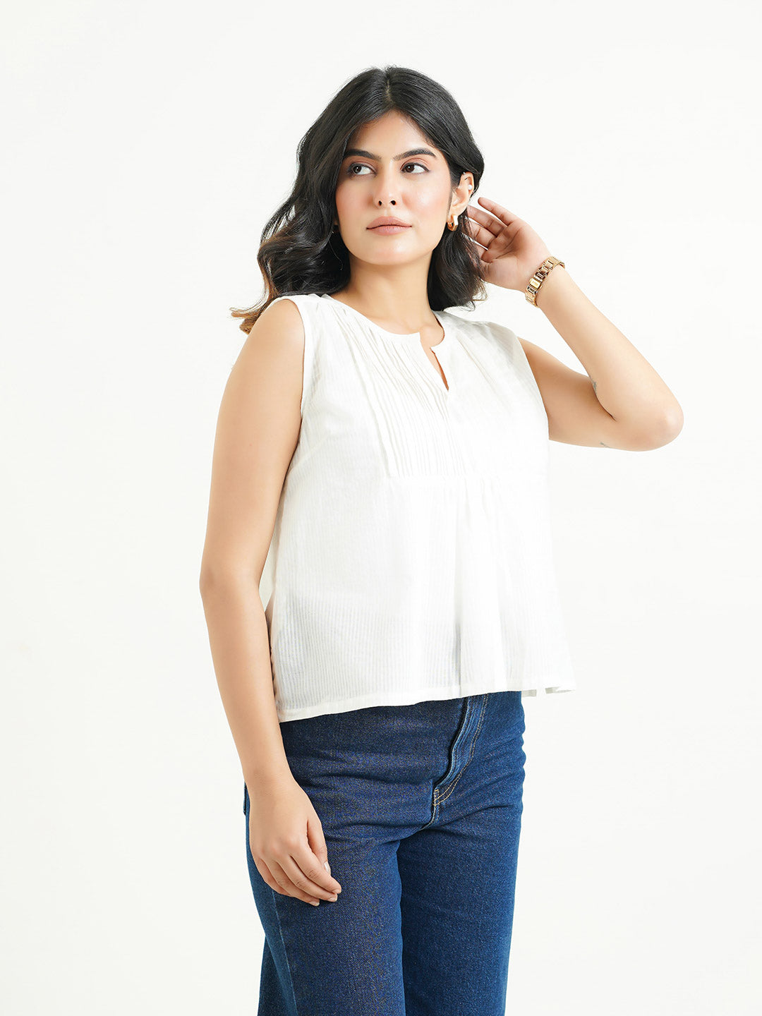 Solid Cotton Sleeveless Breezy Top White