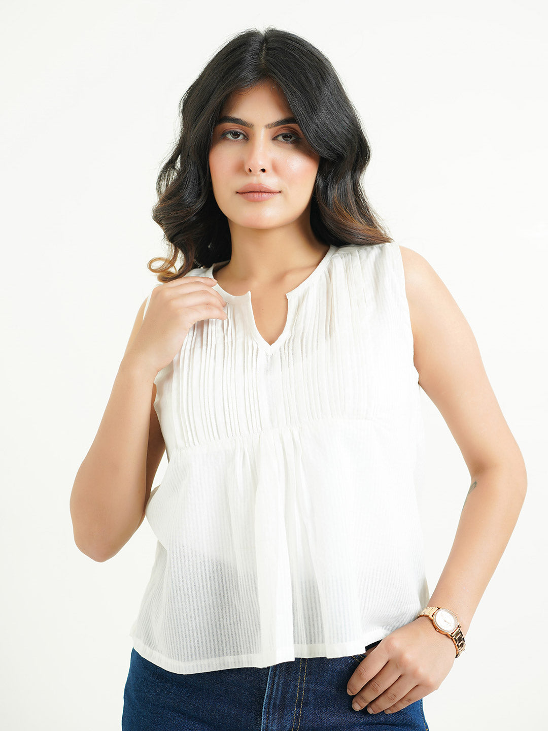 Solid Cotton Sleeveless Breezy Top White