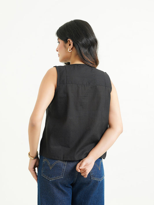 Solid Cotton Sleeveless Breezy Top Black