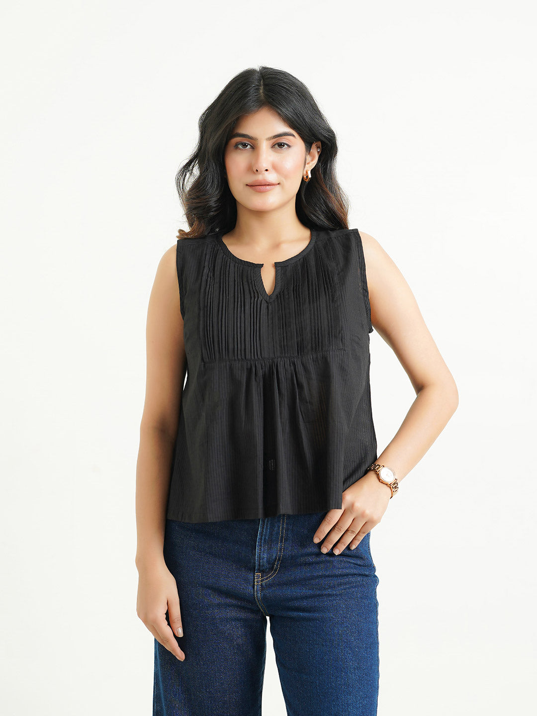 Solid Cotton Sleeveless Breezy Top Black