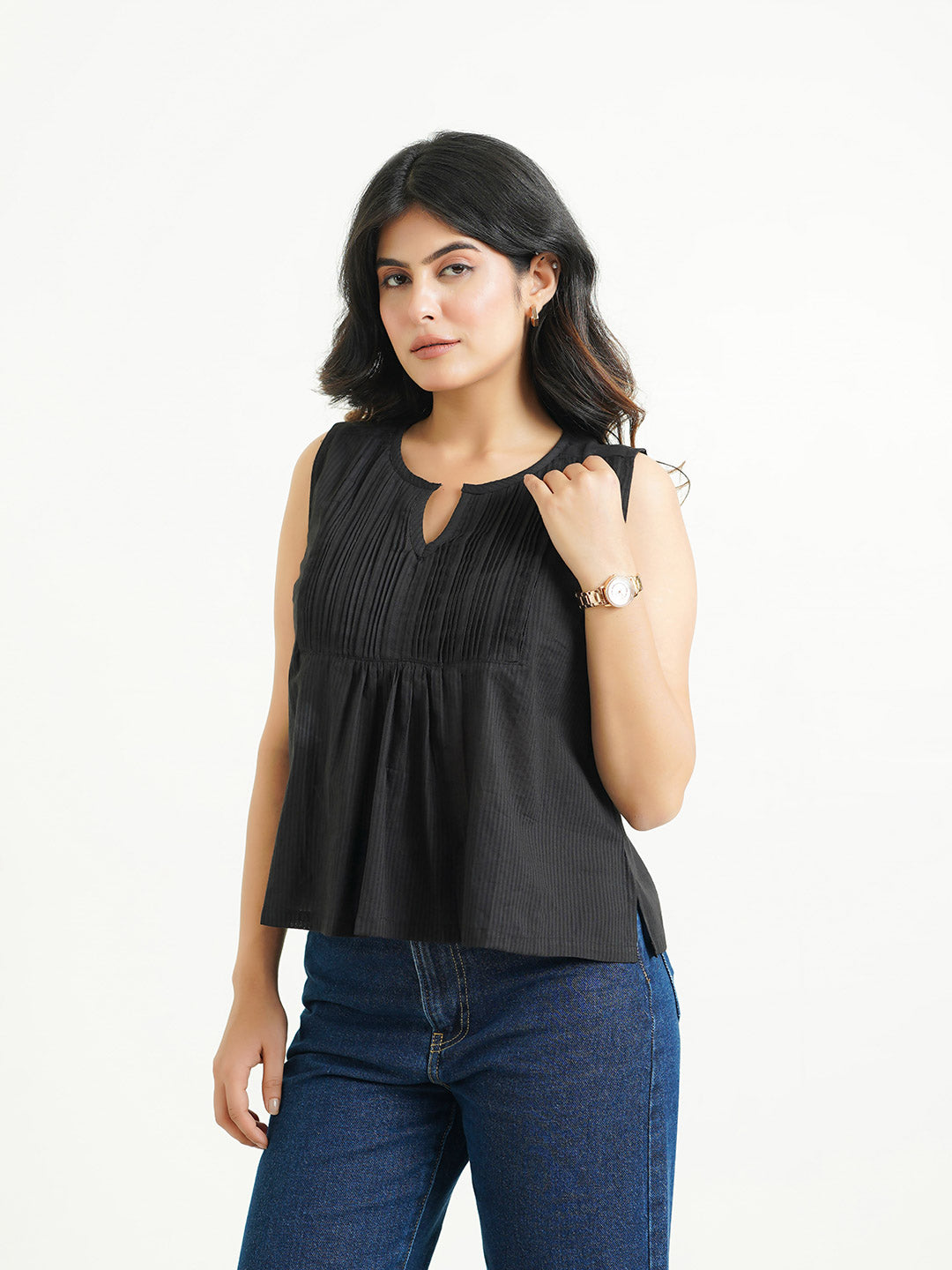 Solid Cotton Sleeveless Breezy Top Black