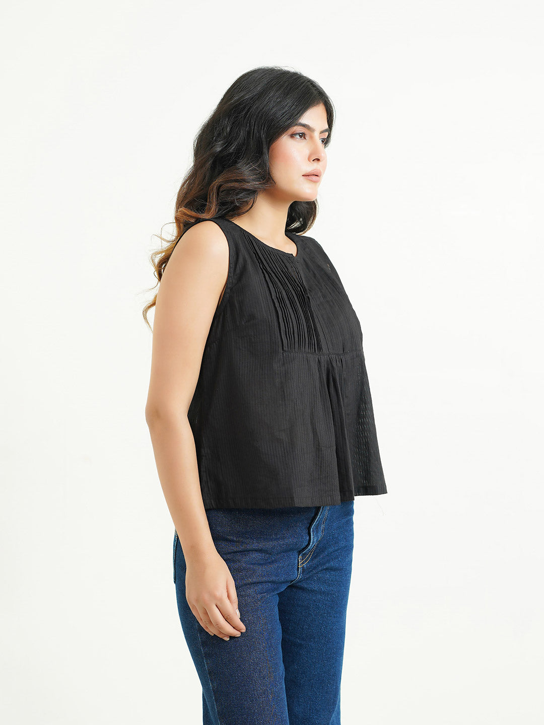 Solid Cotton Sleeveless Breezy Top Black