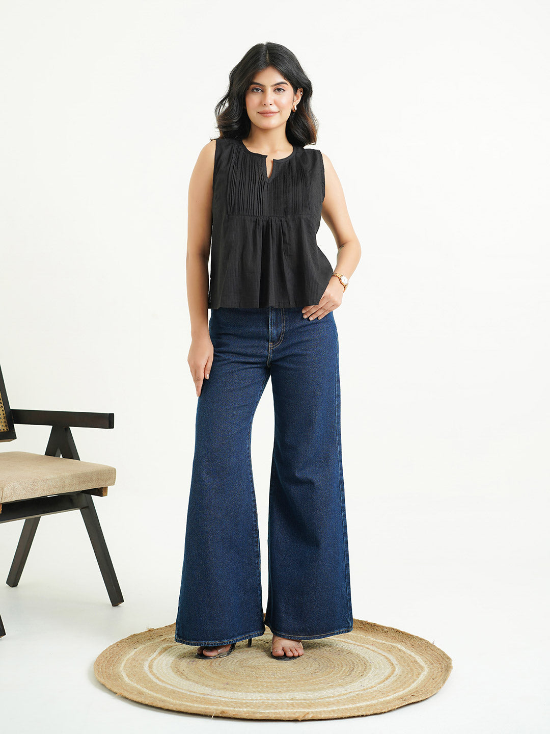 Solid Cotton Sleeveless Breezy Top Black