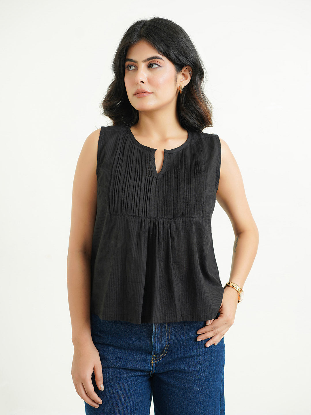 Solid Cotton Sleeveless Breezy Top Black