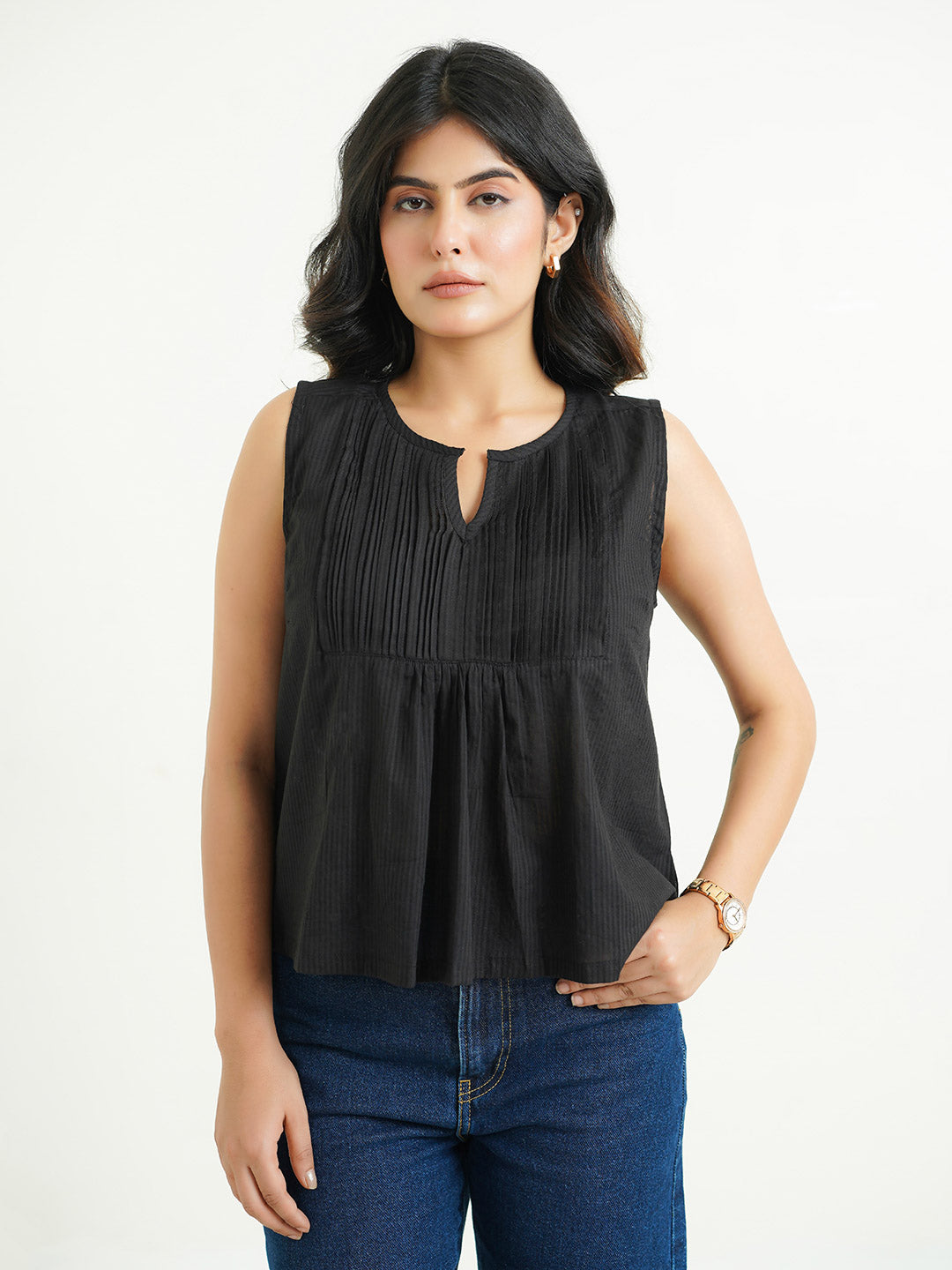 Solid Cotton Sleeveless Breezy Top Black