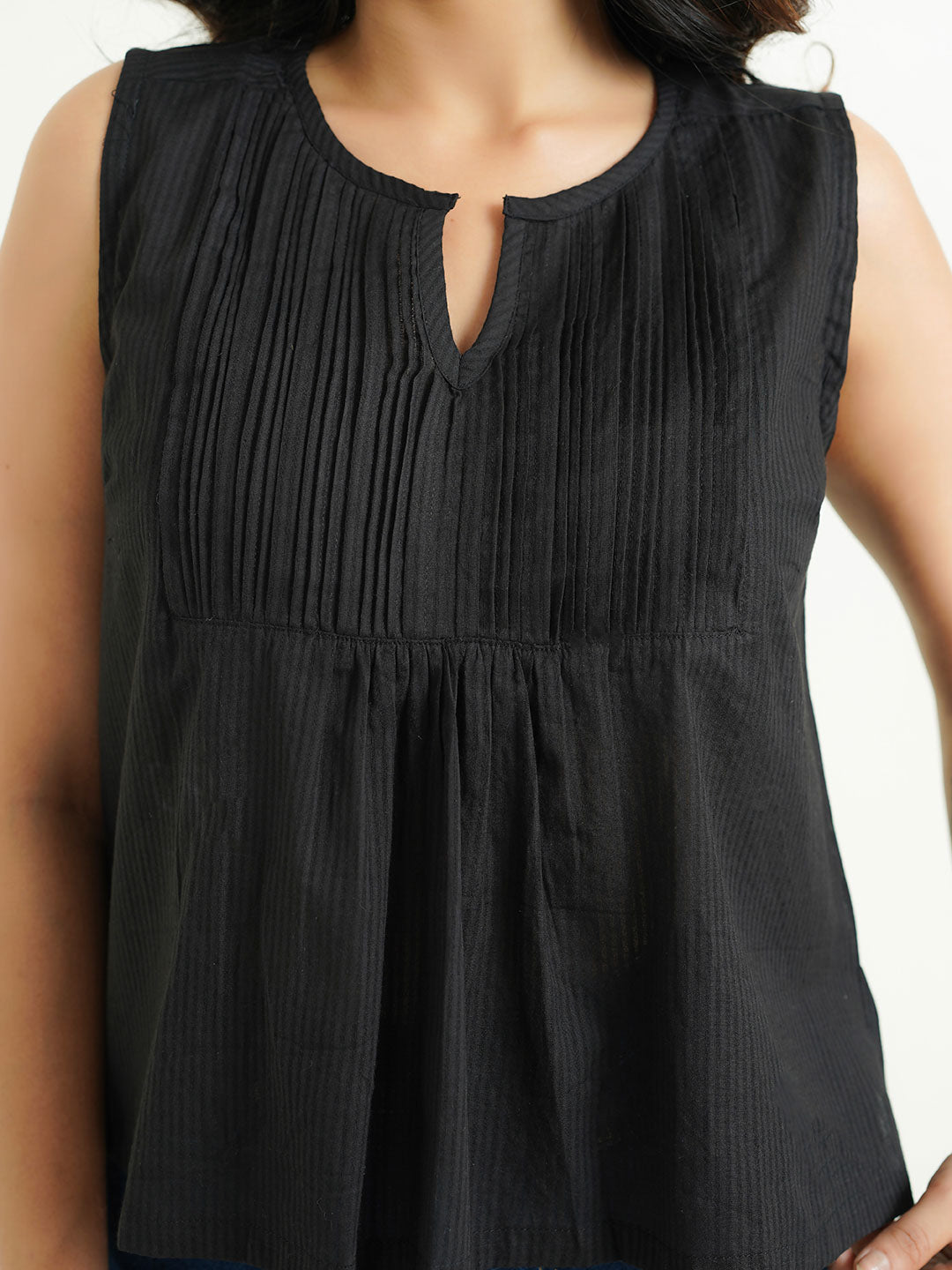 Solid Cotton Sleeveless Breezy Top Black