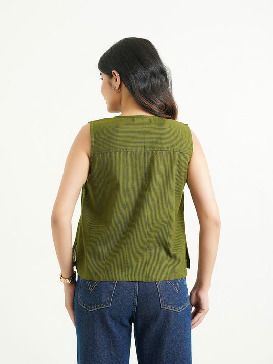 Solid Cotton Sleeveless Breezy Top Green