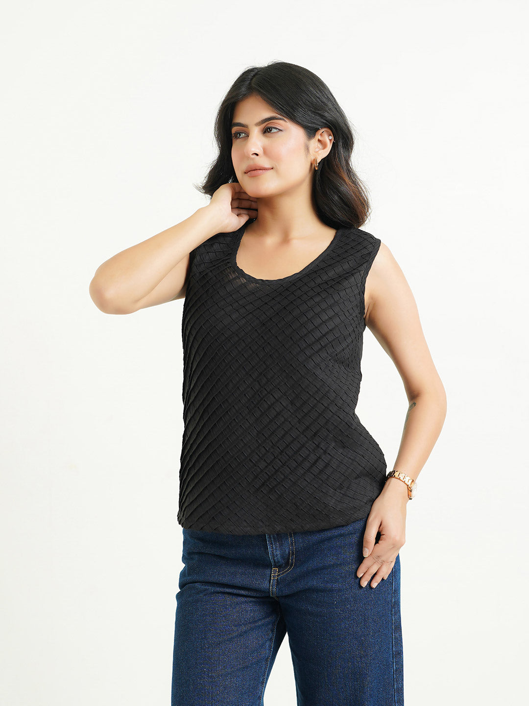 Sleeveless Cotton Solid Tank Top Black