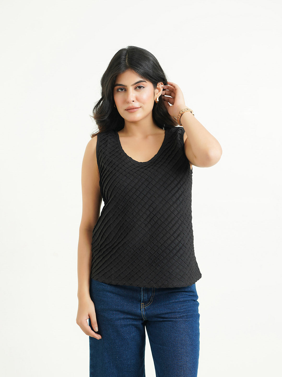 Sleeveless Cotton Solid Tank Top Black