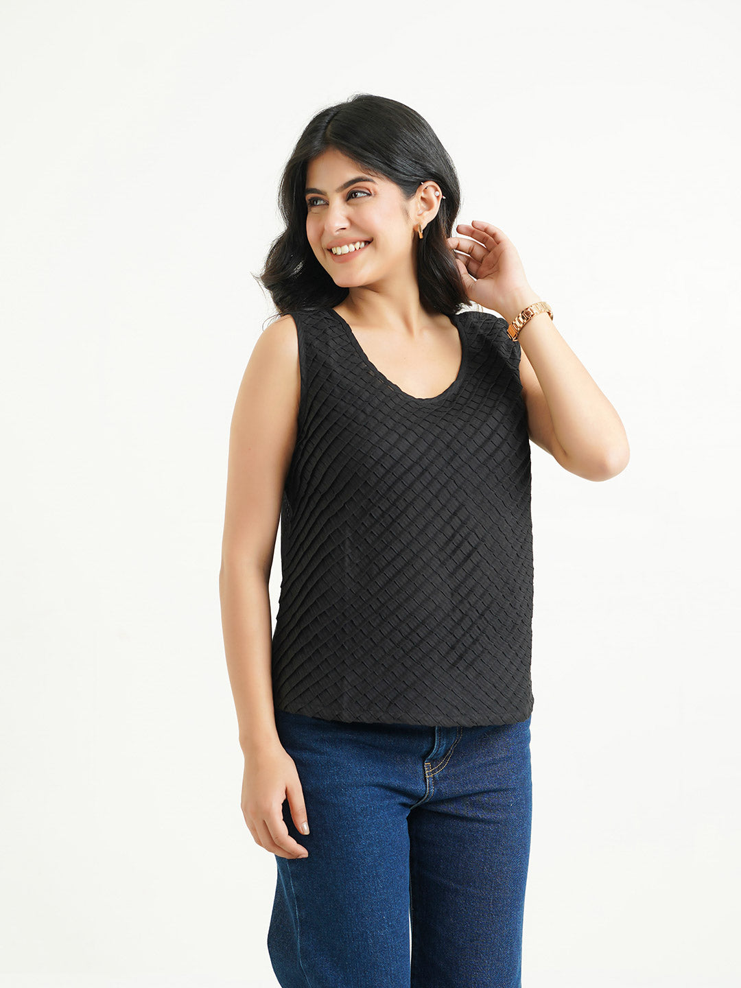 Sleeveless Cotton Solid Tank Top Black