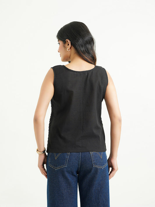 Sleeveless Cotton Solid Tank Top Black