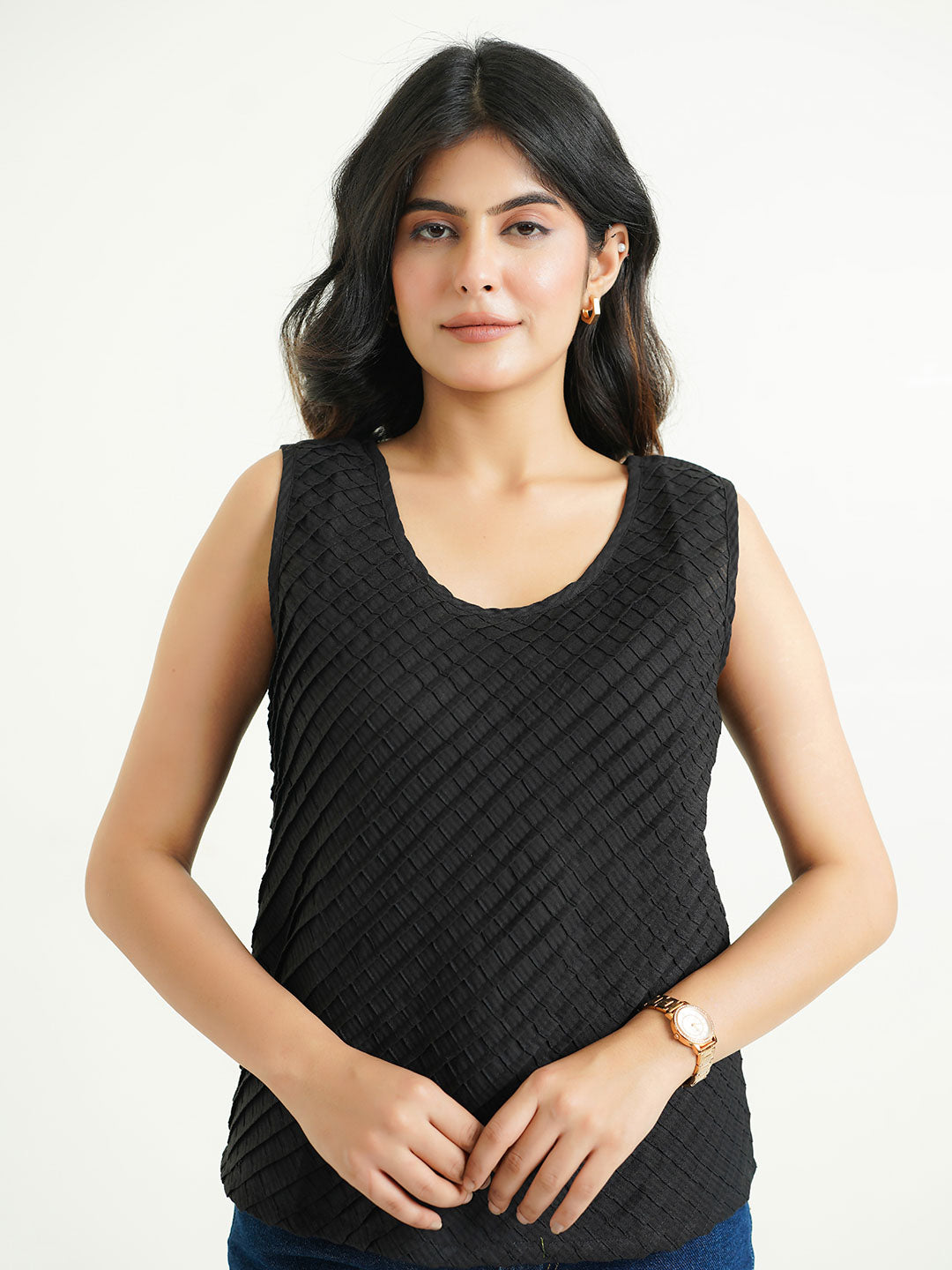 Sleeveless Cotton Solid Tank Top Black