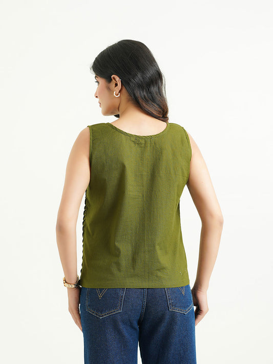 Sleeveless Cotton Solid Tank Top Green