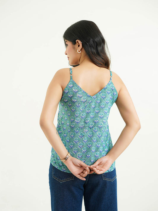 Strappy Cotton Cami Top Green