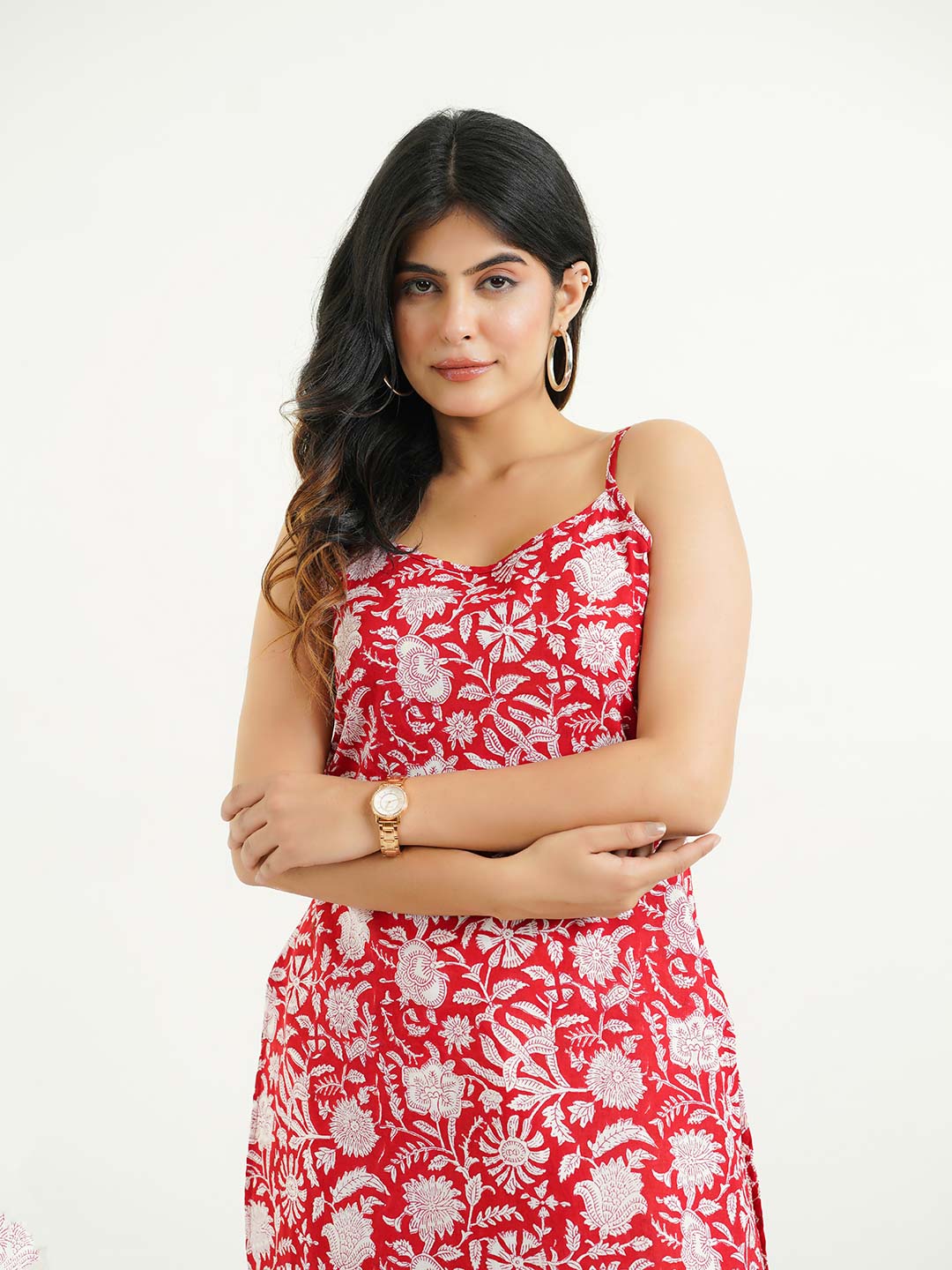 Cotton Sleeveless Strappy Kurta Red