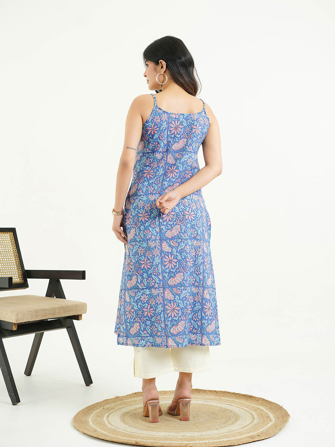 Cotton Sleeveless Strappy Kurta Royal Blue