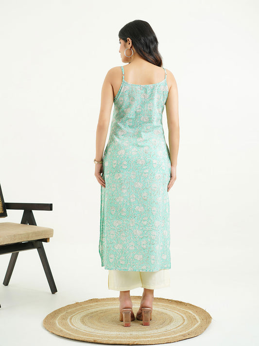 Cotton Sleeveless Strappy Kurta Green