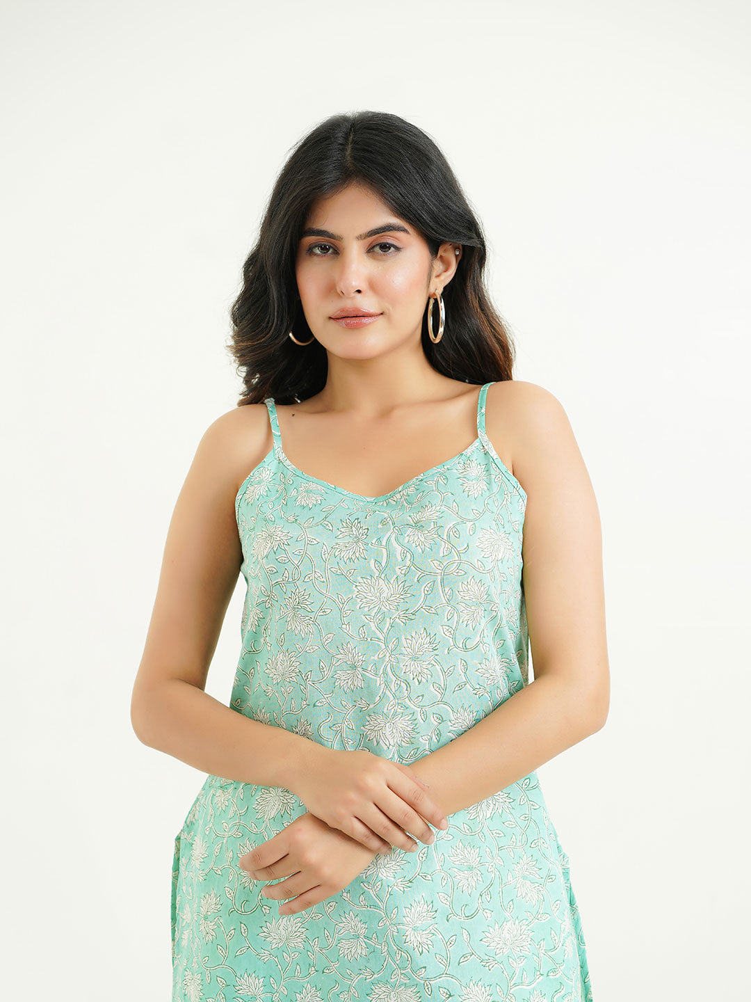Cotton Sleeveless Strappy Kurta Green