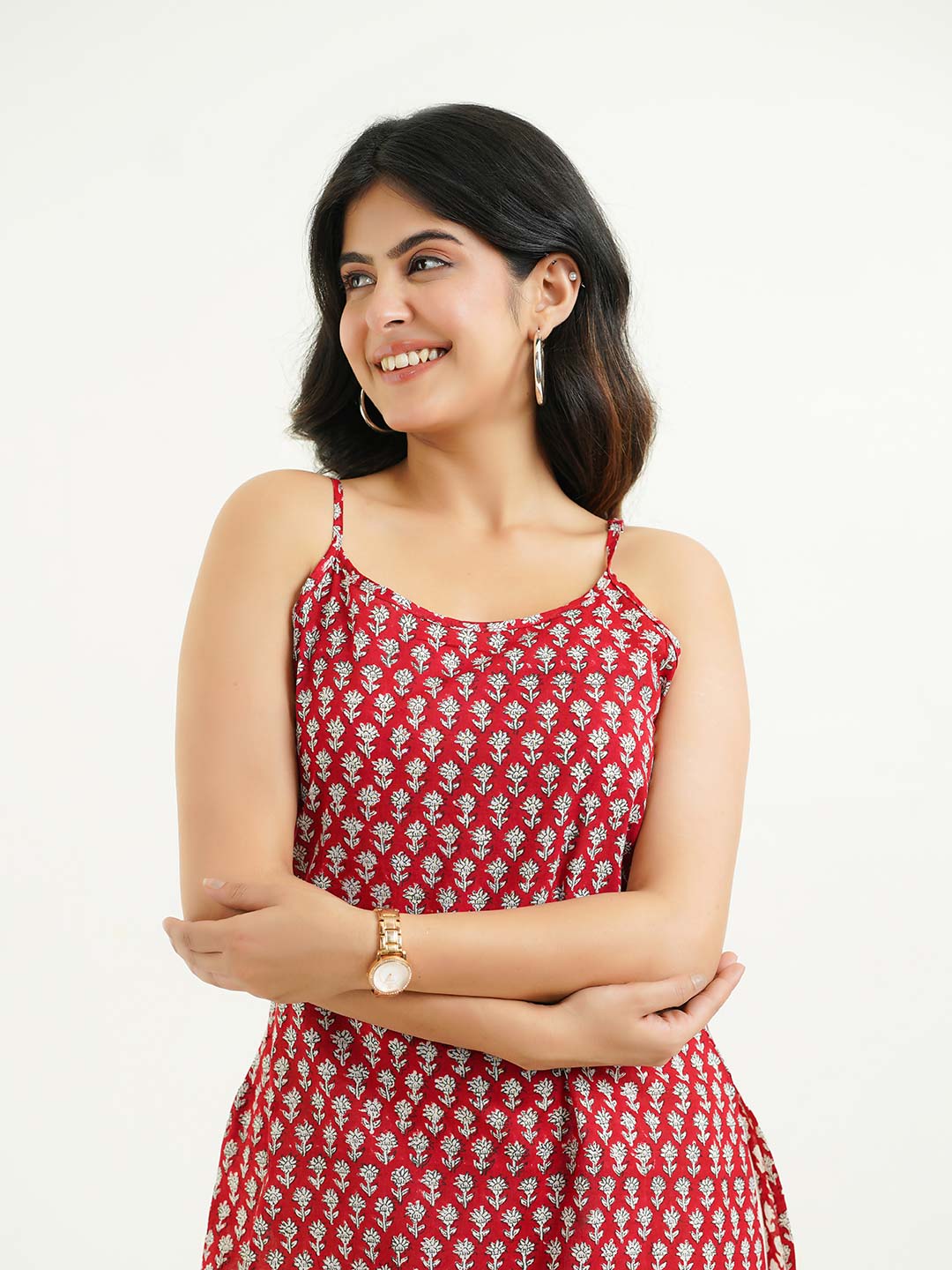 Cotton Sleeveless Strappy Kurta Red Booty