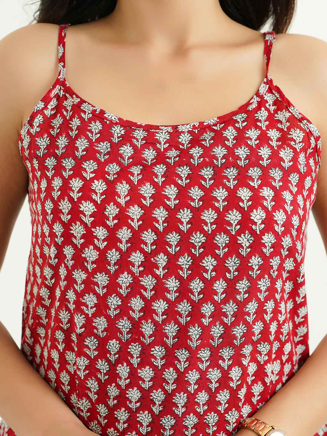 Cotton Sleeveless Strappy Kurta Red Booty
