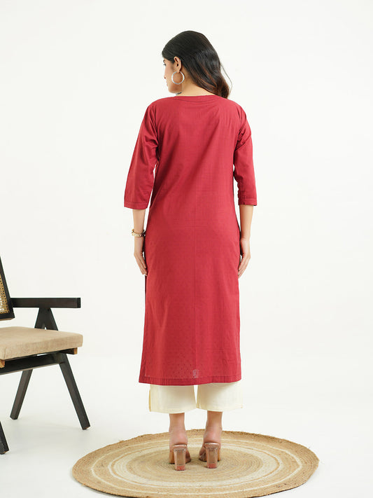 Solid Cotton Everyday Pintucks Kurta Red