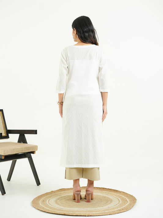 Solid Cotton Everyday Pintucks Kurta White