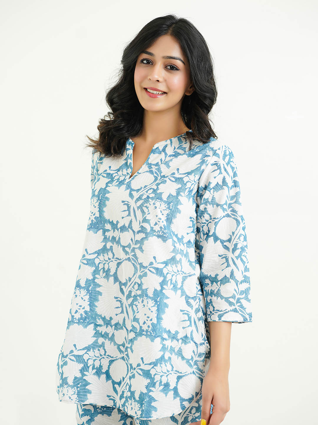 Cotton Printed Lounge Wear Coord Set Ice-Blue
