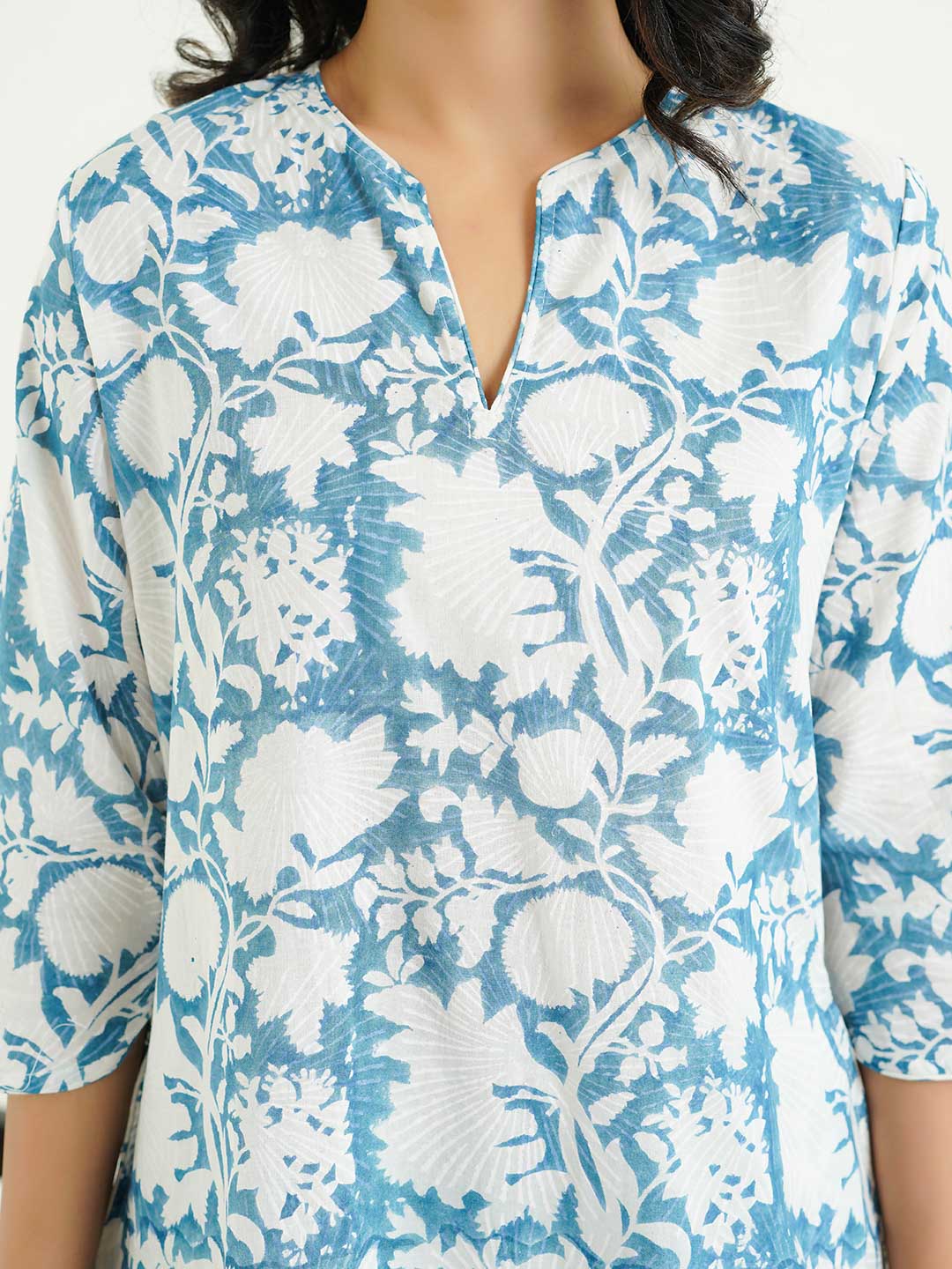 Cotton Printed Lounge Wear Coord Set Ice-Blue