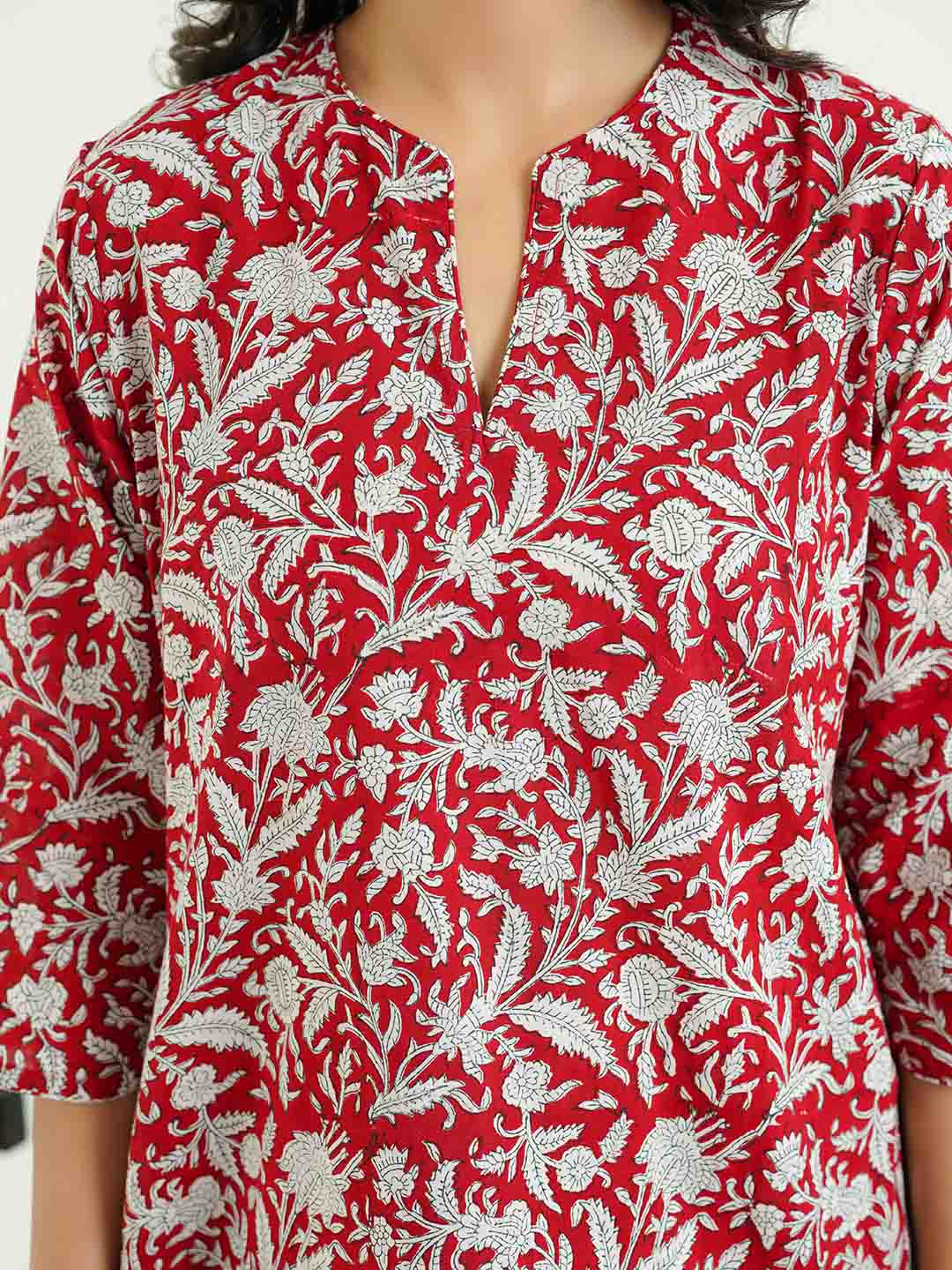 Cotton Printed Lounge Wear Coord Set Red
