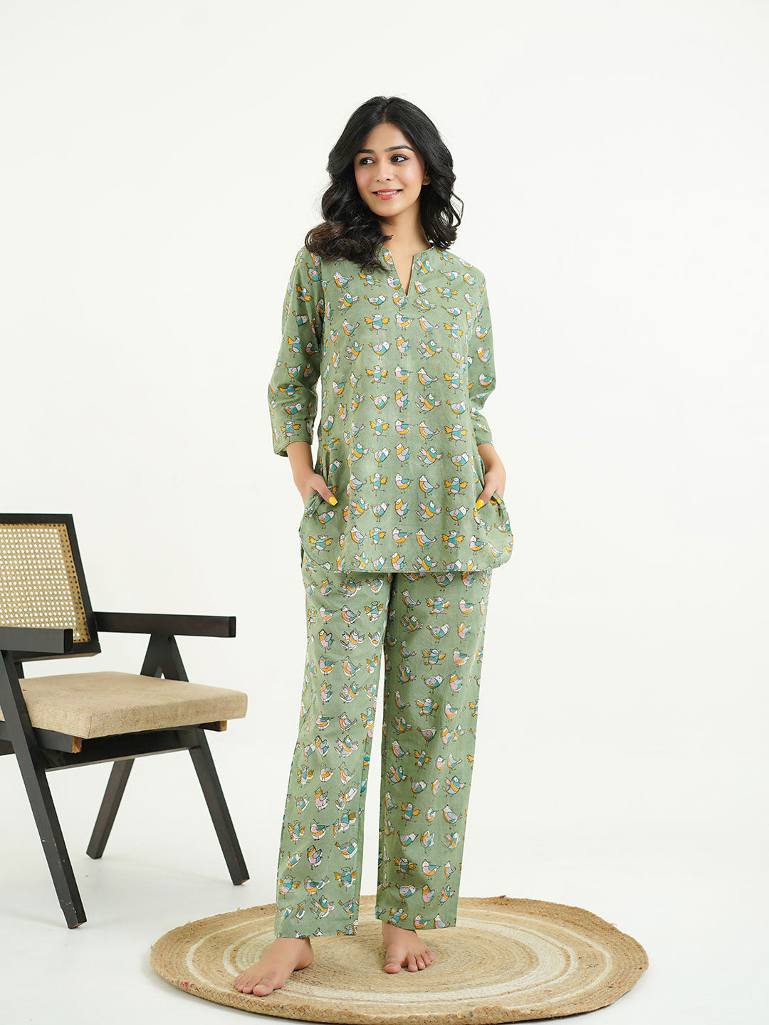 Cotton Printed Lounge Wear Coord Set Green