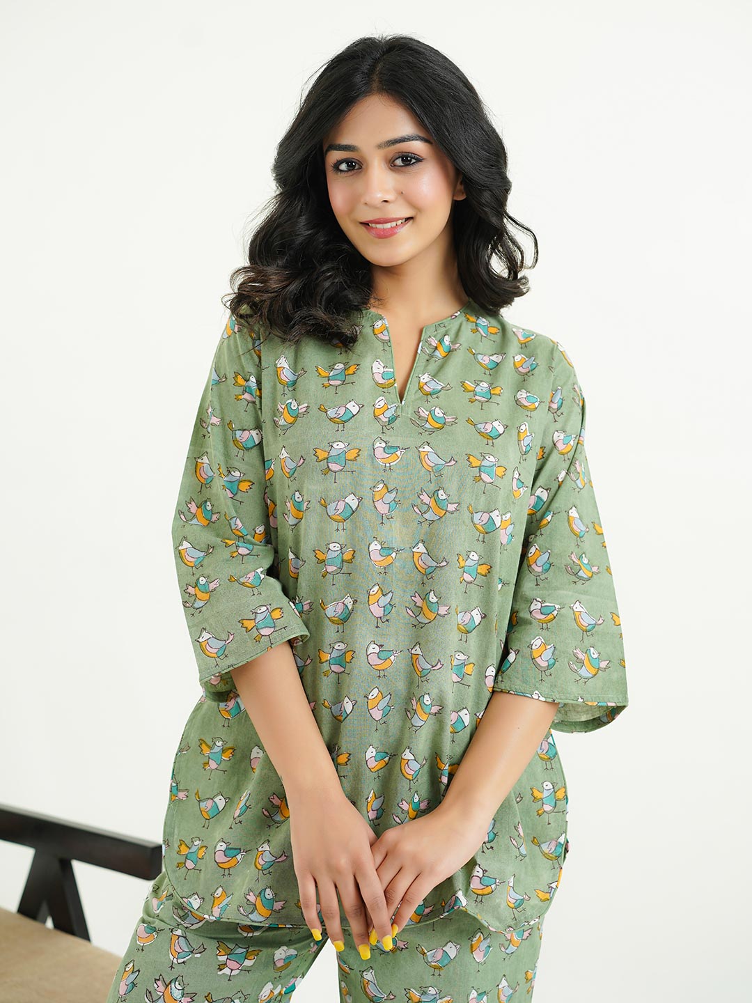 Cotton Printed Lounge Wear Coord Set Green