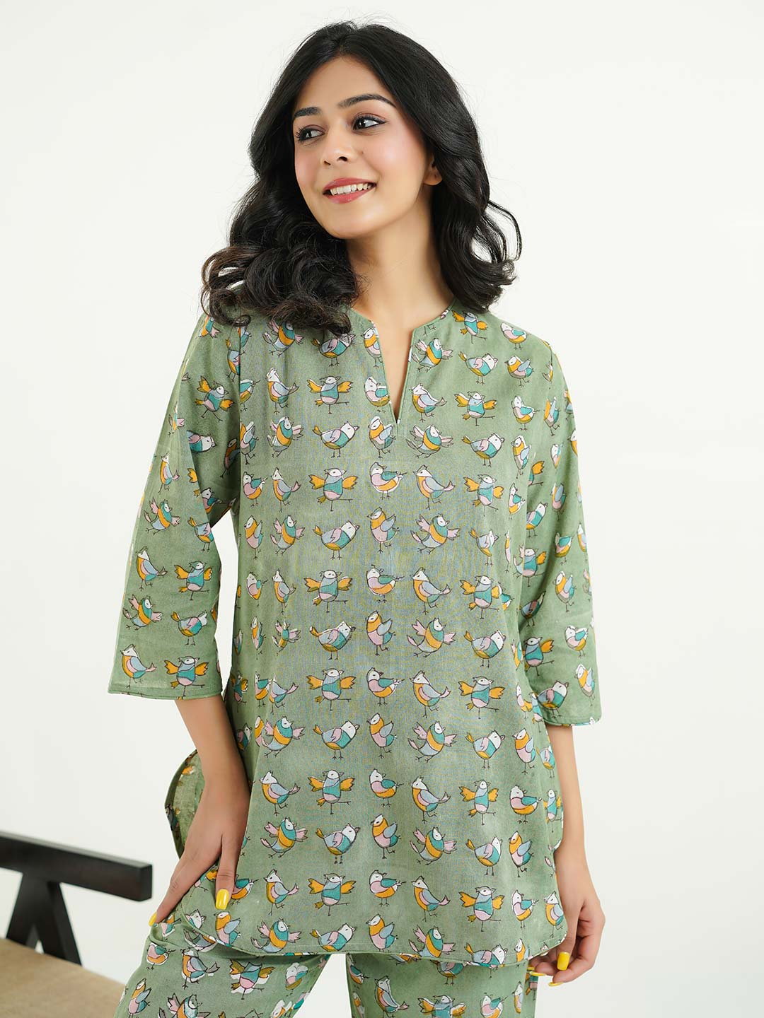 Cotton Printed Lounge Wear Coord Set Green