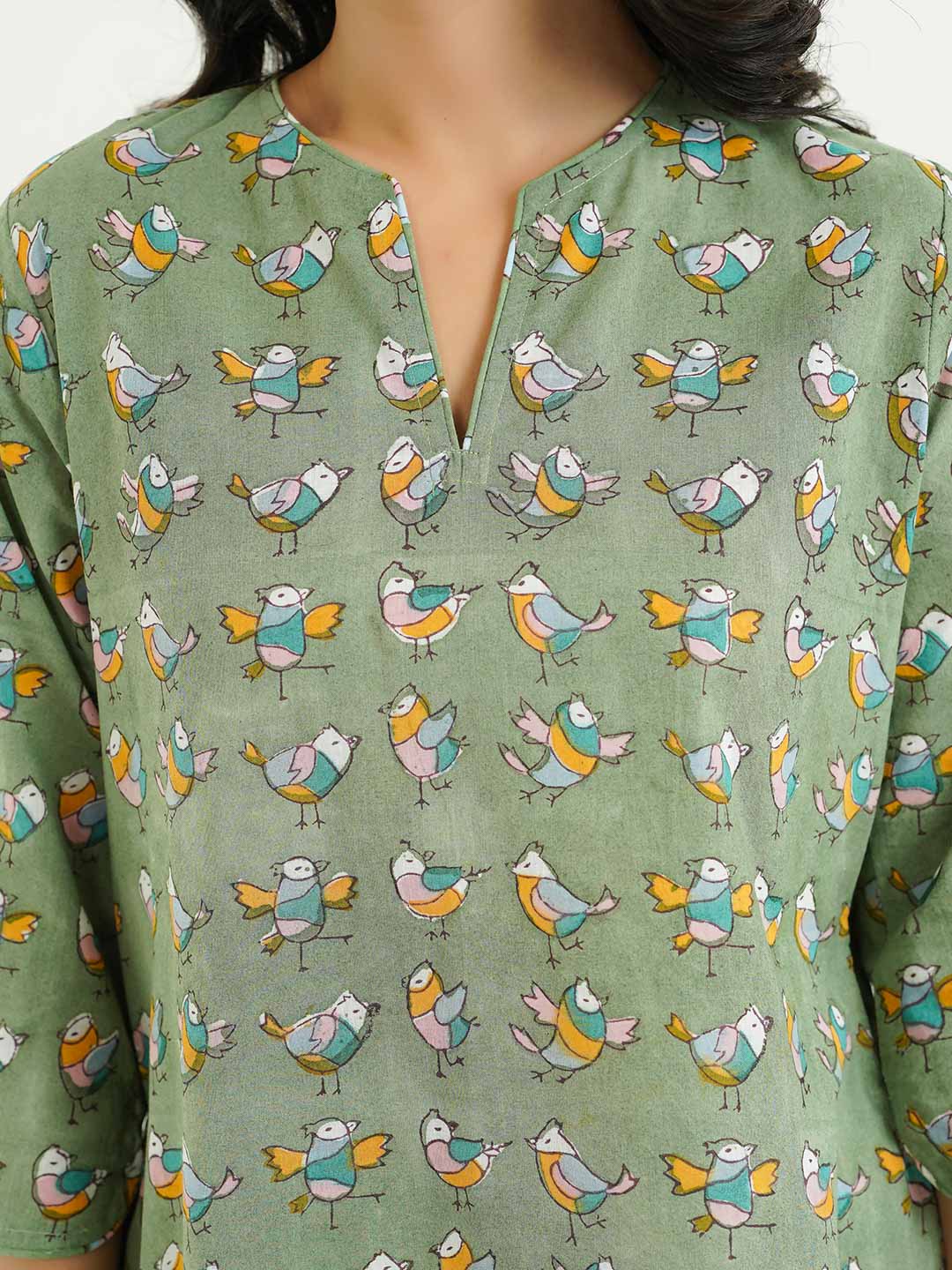 Cotton Printed Lounge Wear Coord Set Green