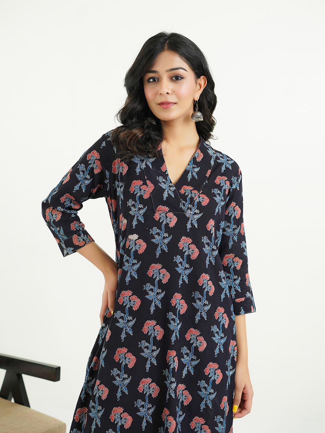 Cotton Printed Classic Straight Kurta Black