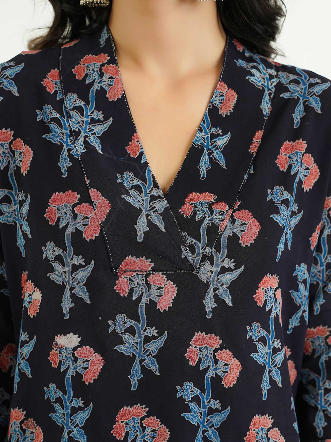 Cotton Printed Classic Straight Kurta Black