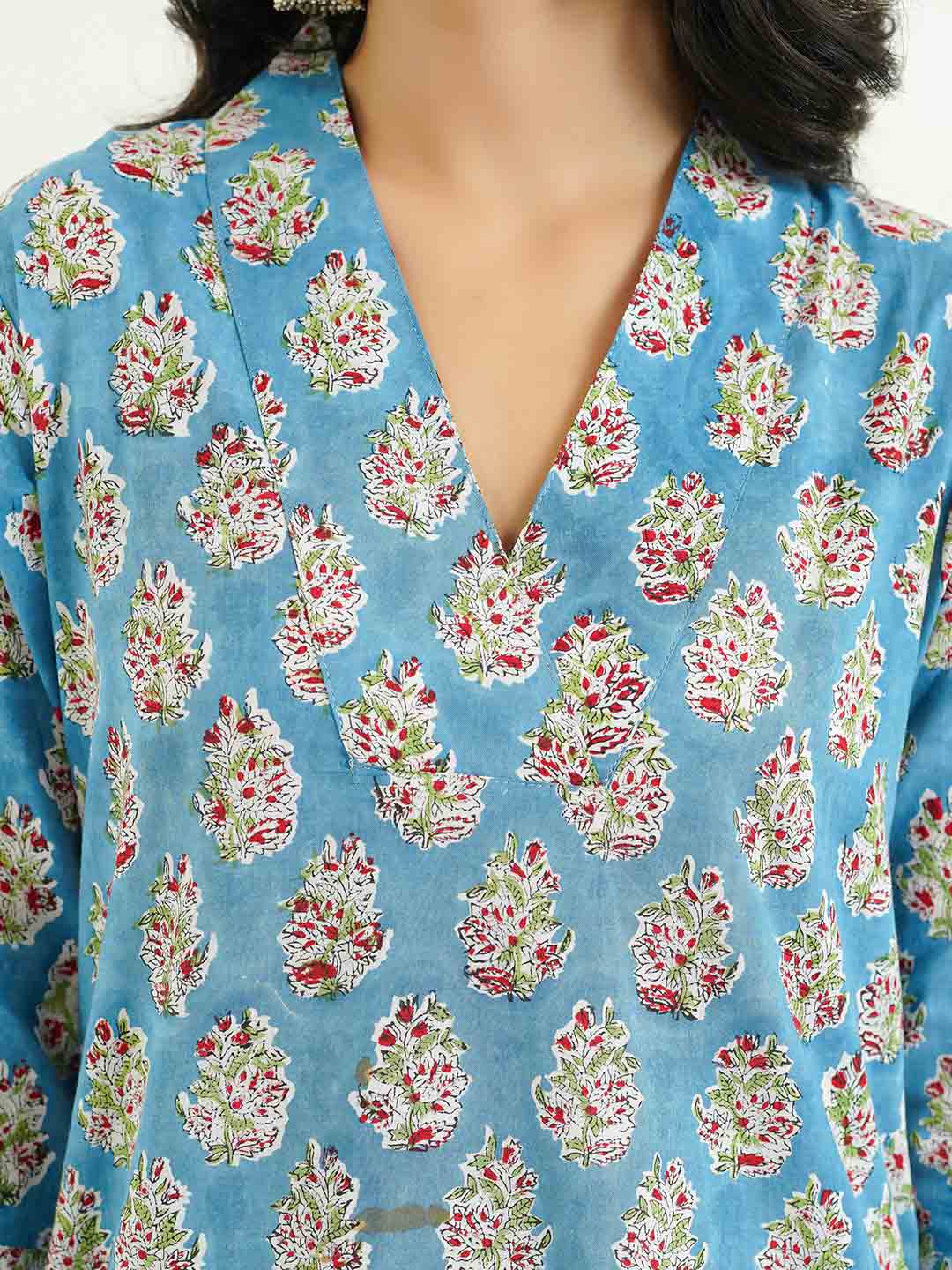Cotton Printed Classic Straight Kurta Blue