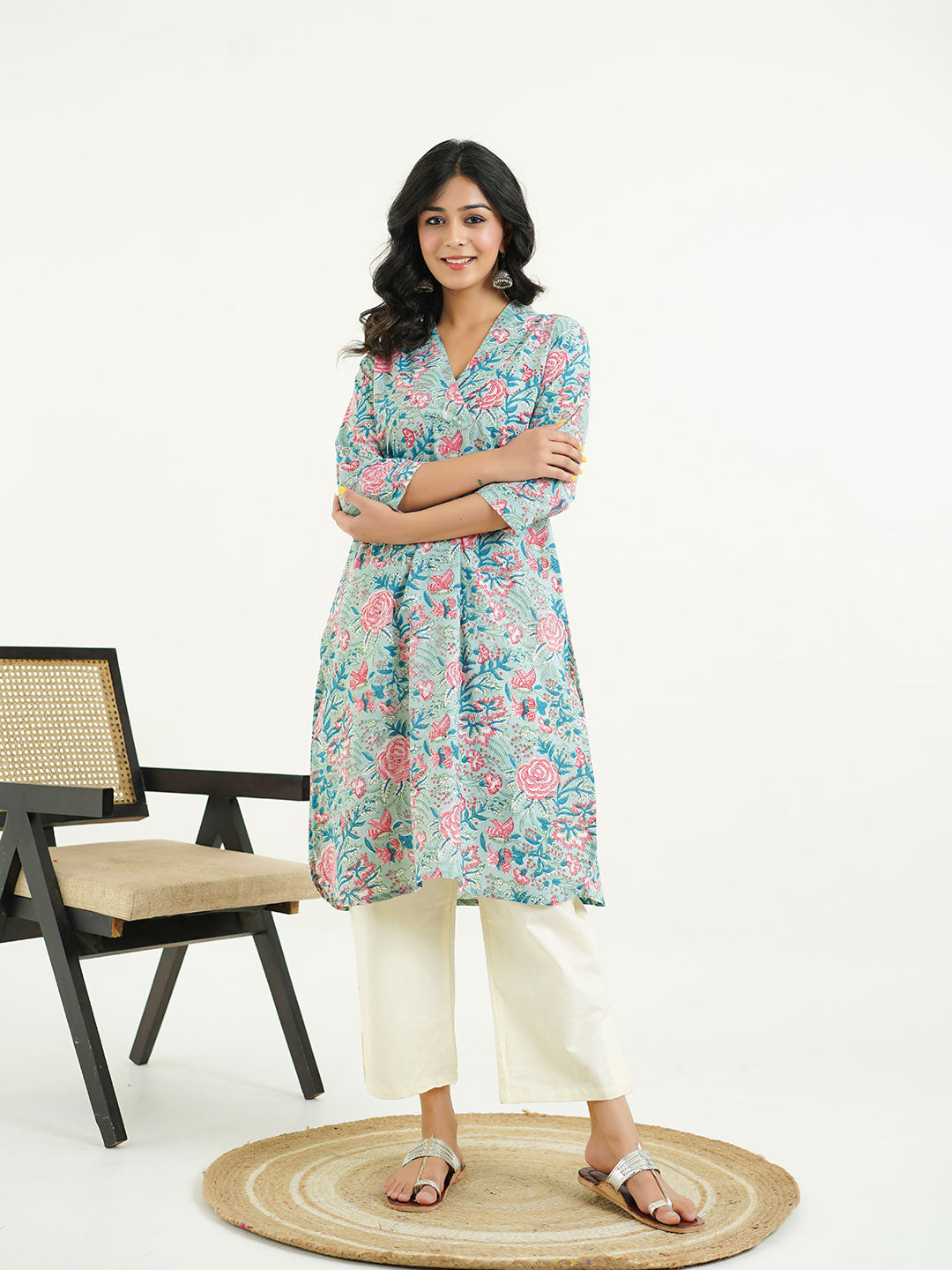 Cotton Printed Classic Straight Kurta Green