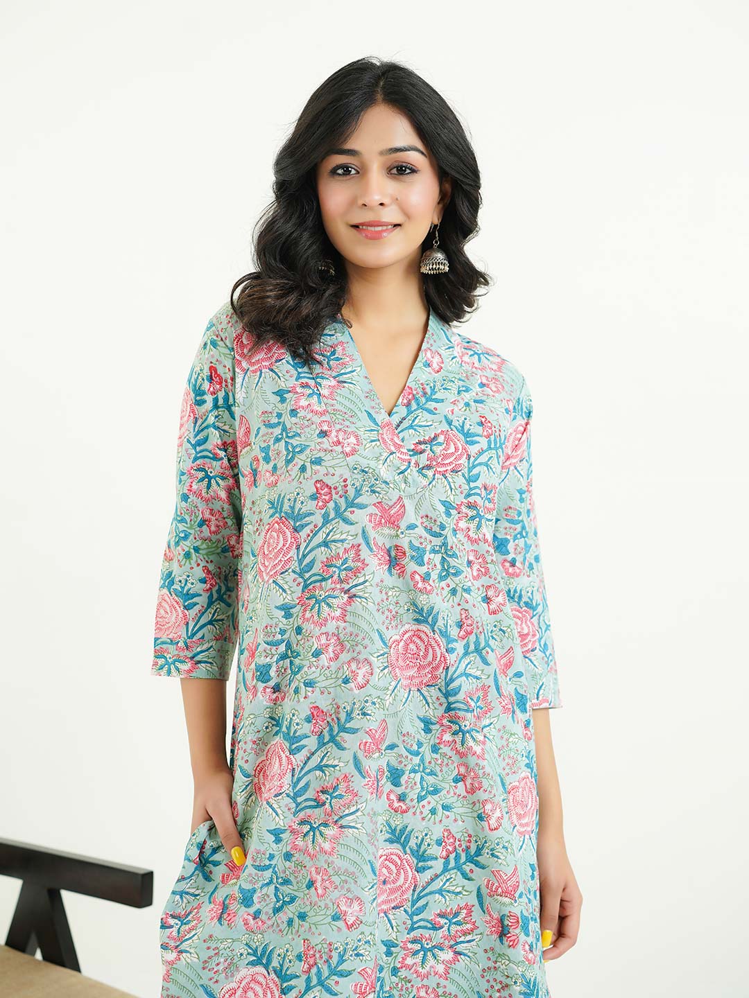 Cotton Printed Classic Straight Kurta Green