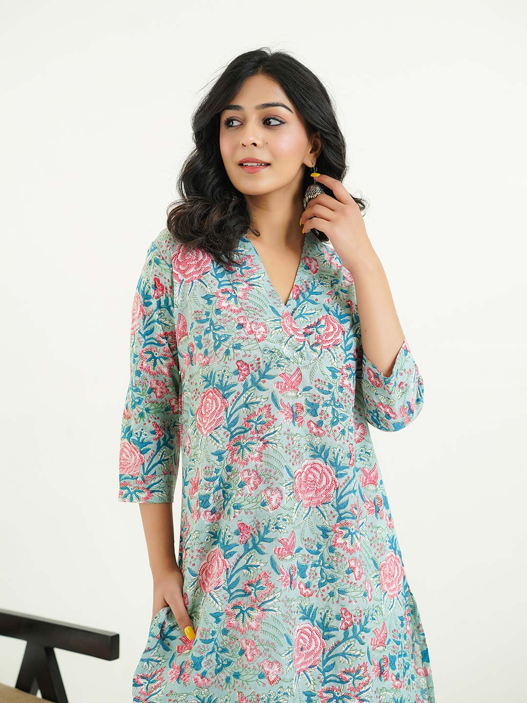 Cotton Printed Classic Straight Kurta Green