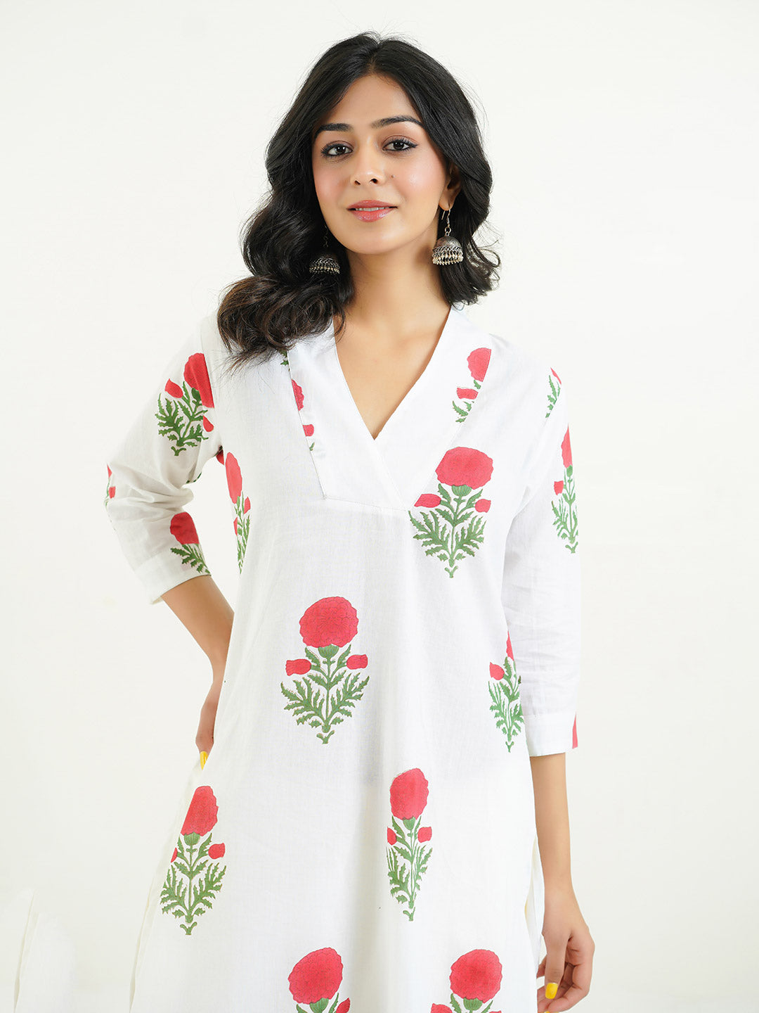 Cotton Printed Classic Straight Kurta White