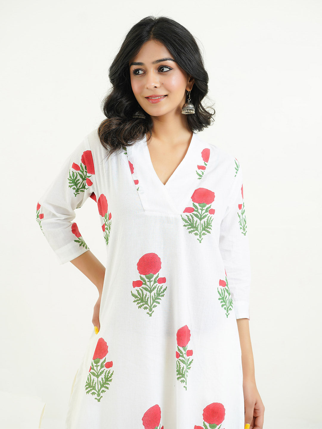 Cotton Printed Classic Straight Kurta White
