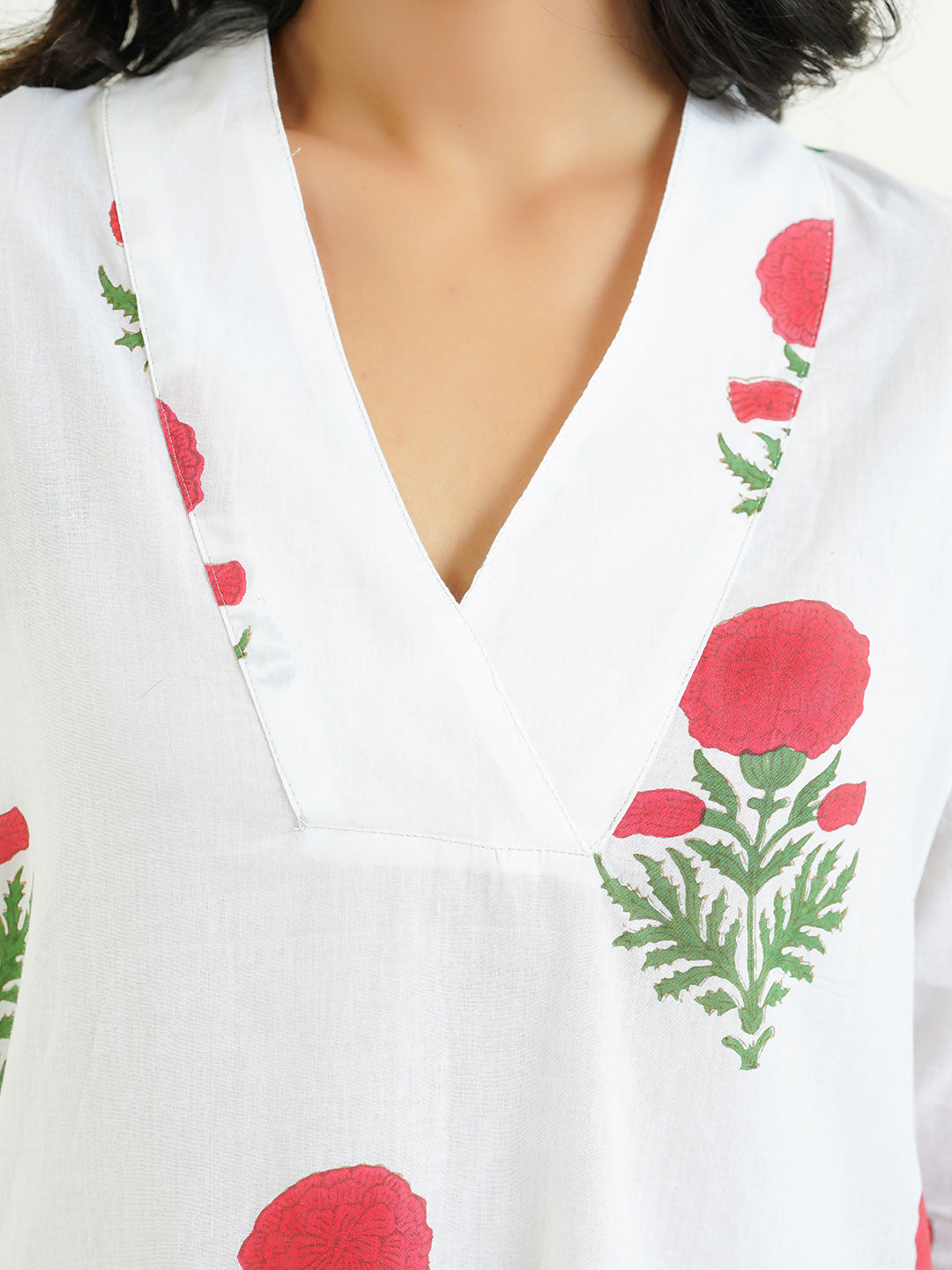 Cotton Printed Classic Straight Kurta White