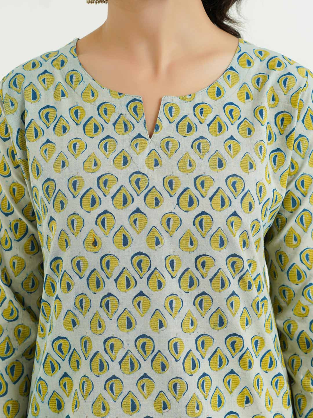 3/4th Sleeves Block Printed Cotton Top Indigo
