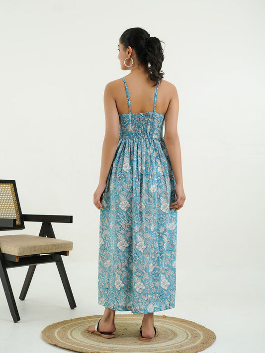 V-Neck Long Strappy Dress Blue