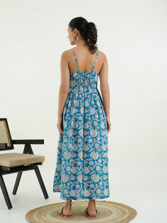 V-Neck Long Strappy Dress Sapphire